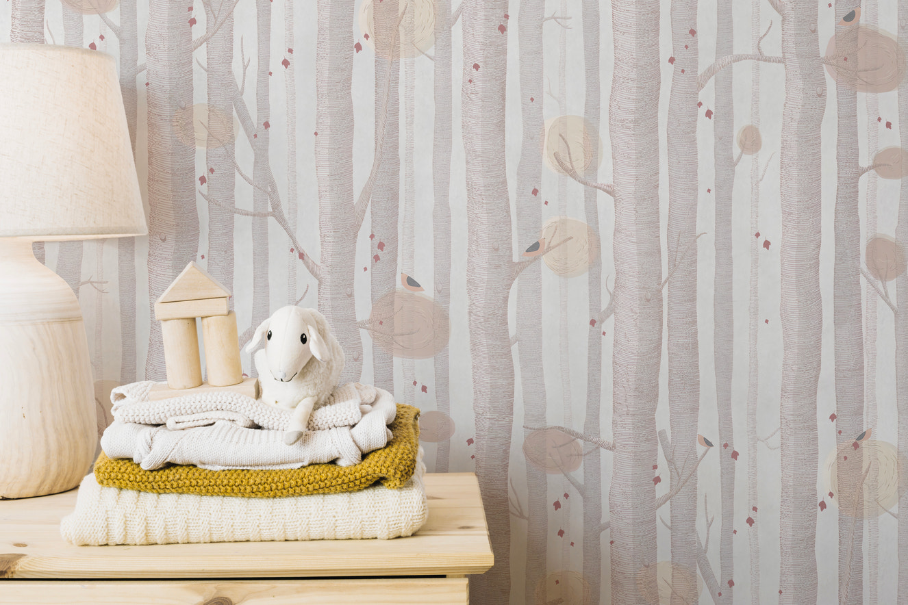Cream color tree wallpaper mural design