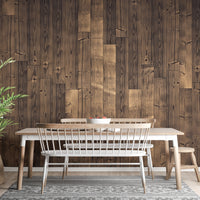 Elegant Solid Dark Brown Oak Wood wallpaper mural styled along a hallway feature wall near a console in brown tones