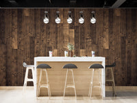 Elegant Solid Dark Brown Oak Wood wallpaper mural shown as a full feature wall that highlights the design