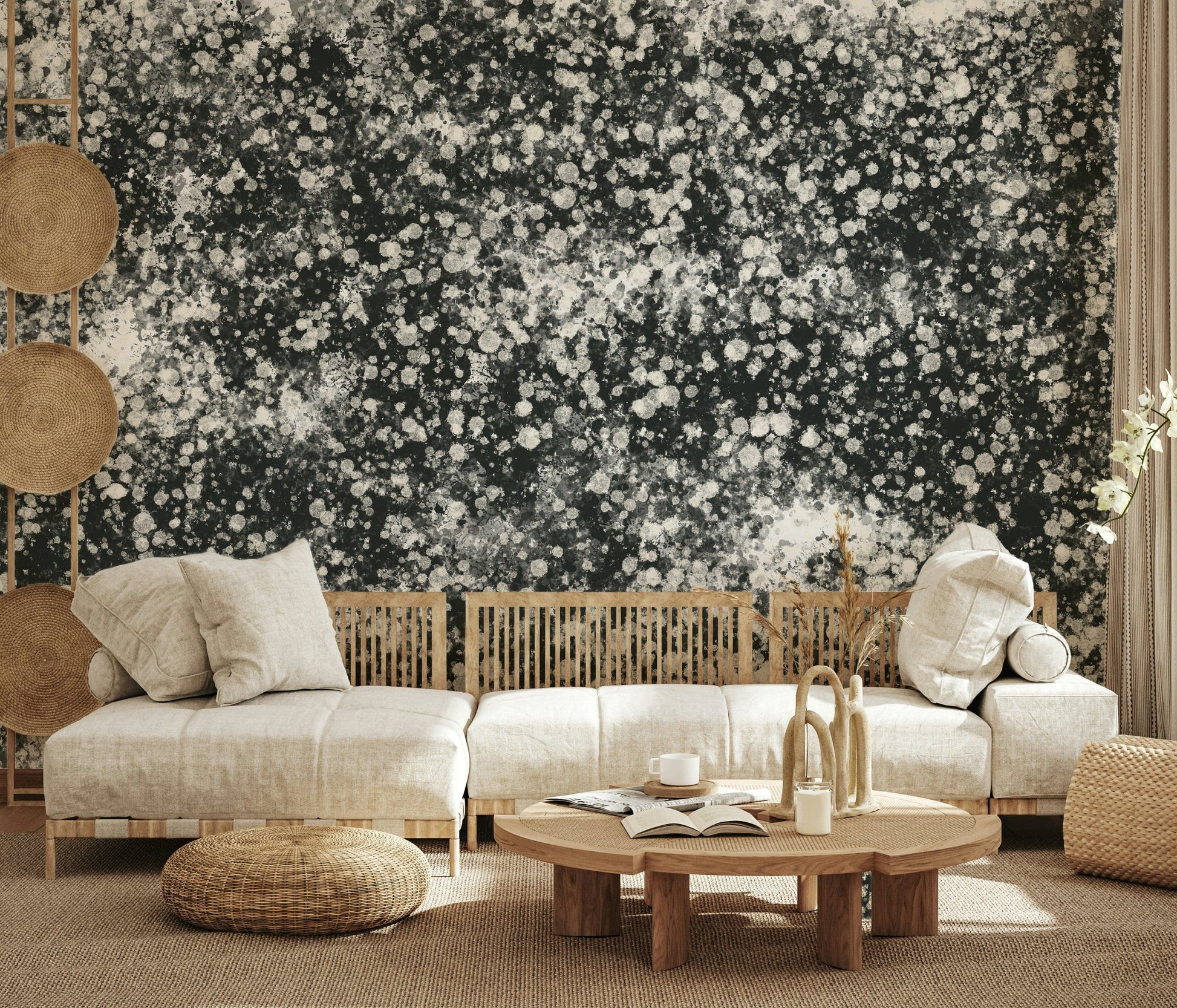 A calming modern pattern wallpaper mural that defines a space.