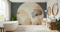 Elegant Floral Archway wallpaper mural of blush ink flowers in a bathroom with freestanding tub and twin oval mirrors