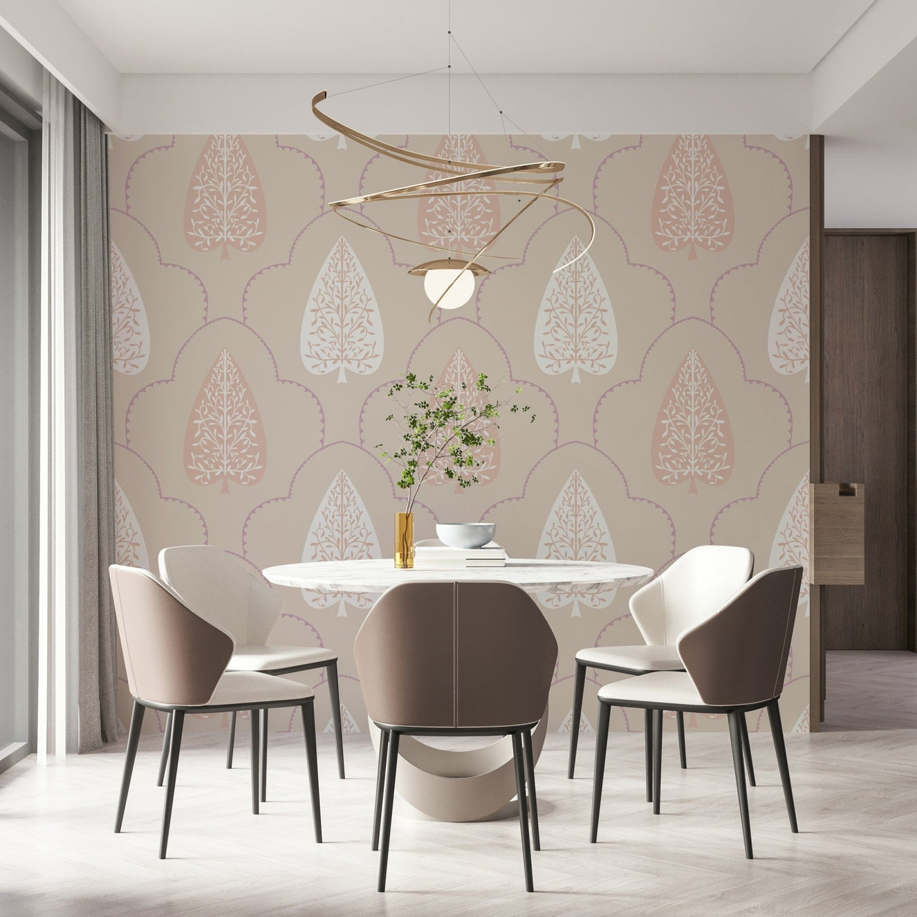 Graceful Elegant Foliage wall treatment subtle color palette mural.