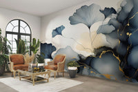 Modern guest room featuring a nature inspired wall mural for a clean look.