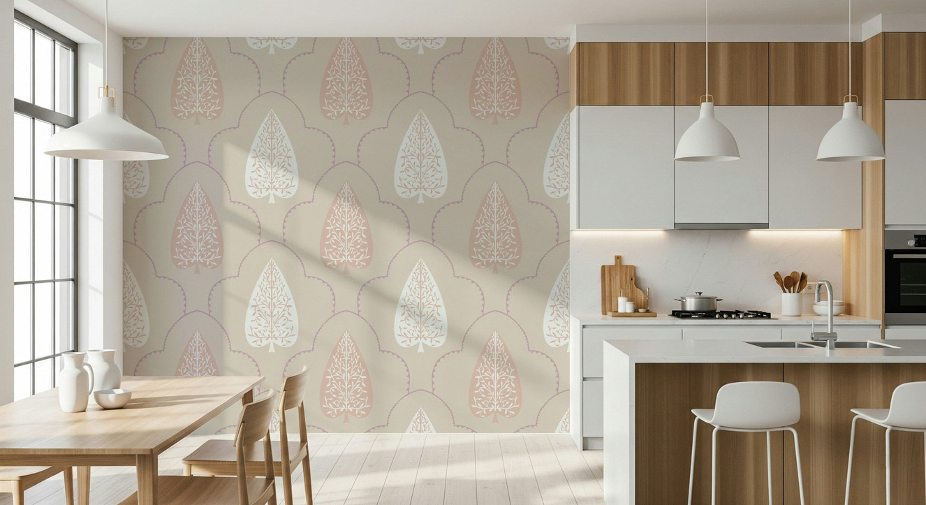 Elegant Foliage wallpaper delicate leaf pattern blush mauve design.