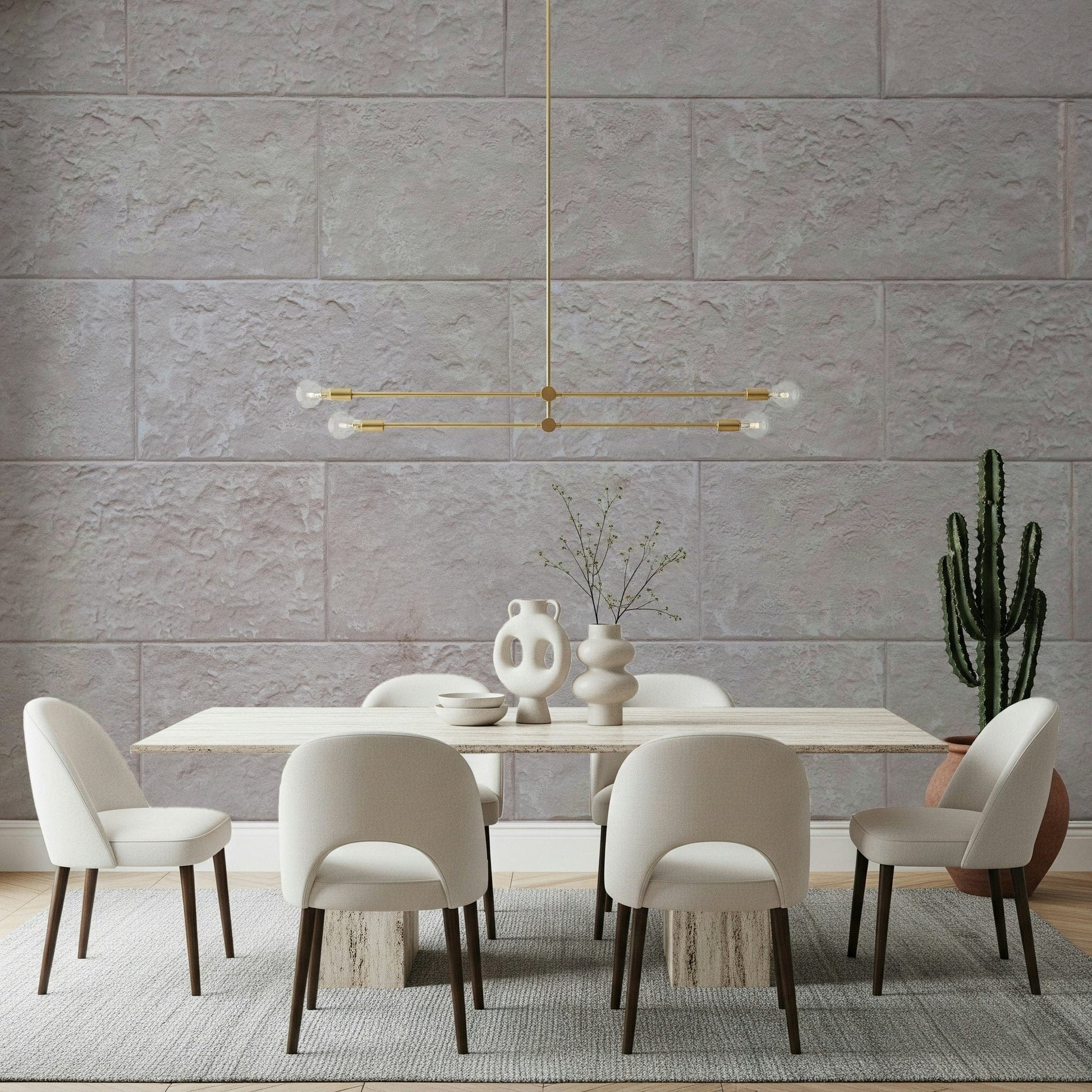 Neutral-toned stone block mural with layered textures creating a calm and stylish ambiance.