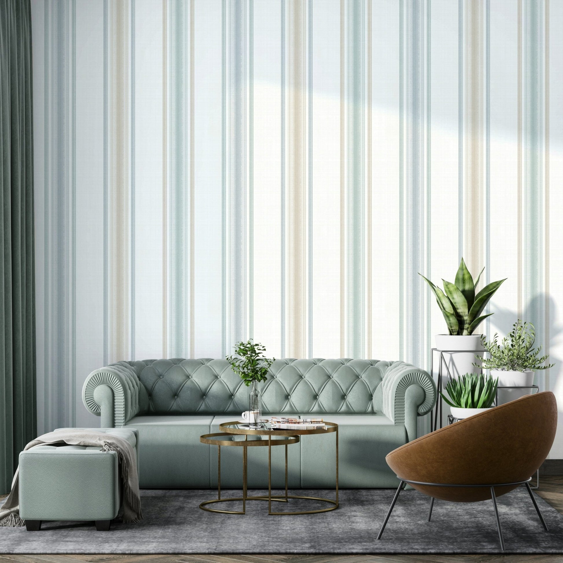 Soft blue and white striped mural
