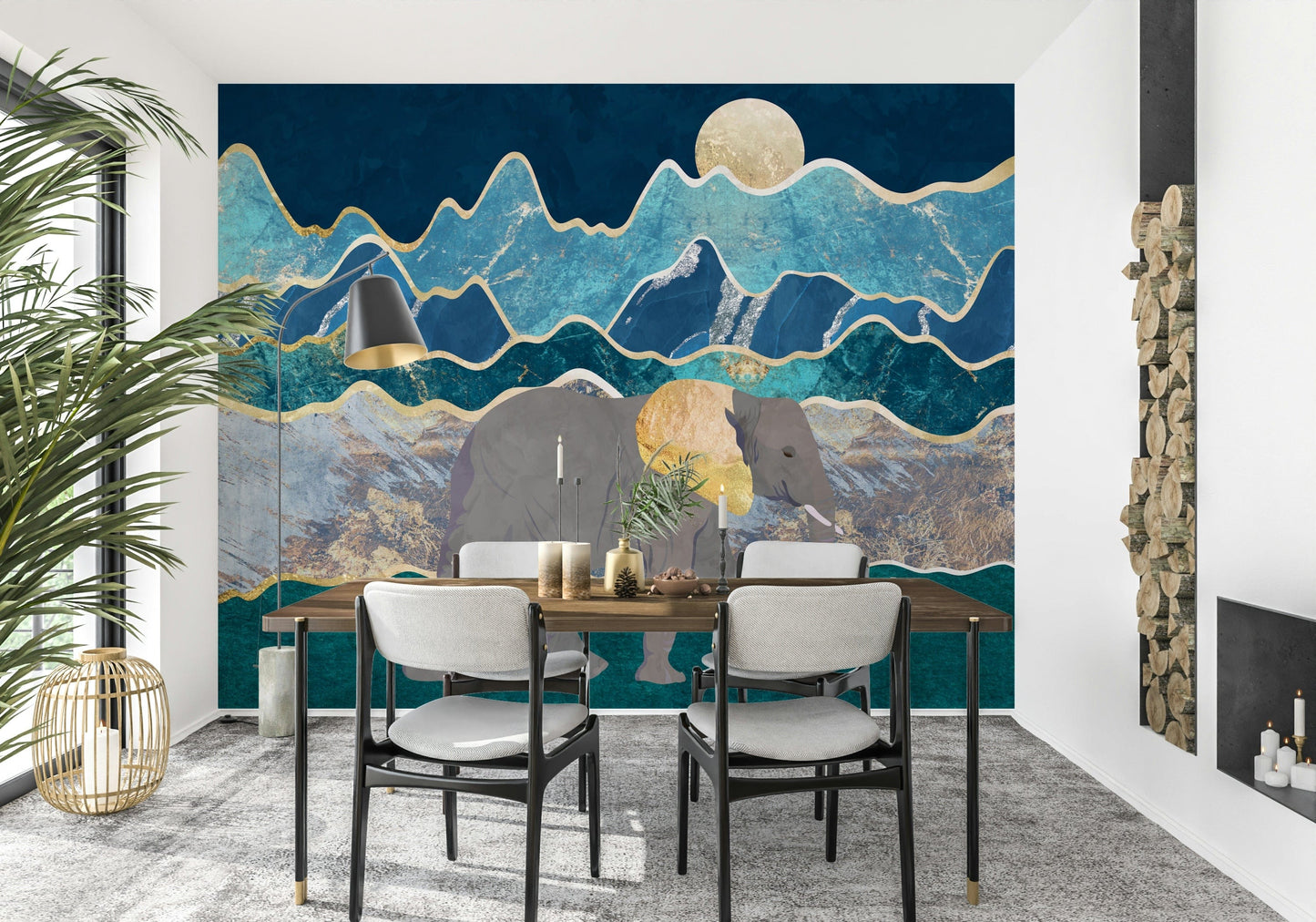 Realistic elephant imagery for modern home styling.