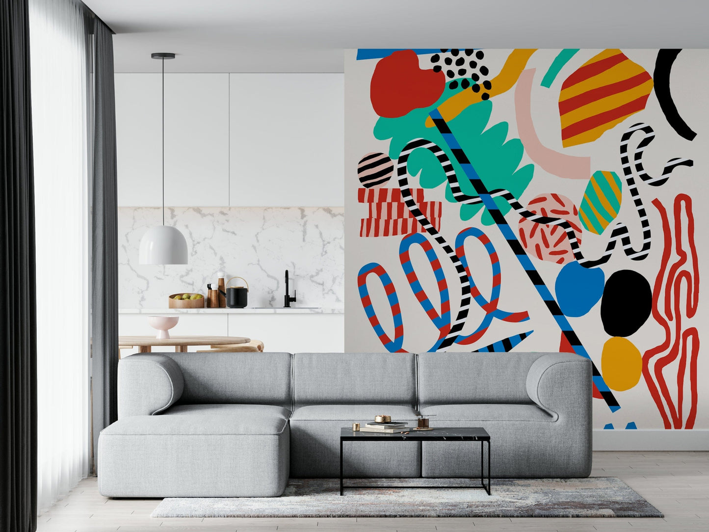 A beautiful abstract art wallpaper mural with ascending lines.

