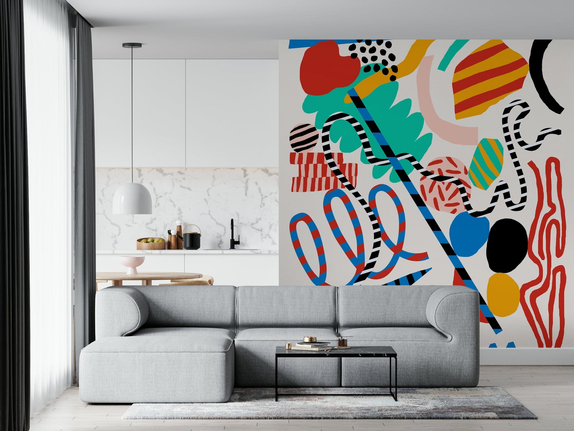 A beautiful abstract art wallpaper mural with ascending lines.

