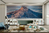 The wall mural is installed on a living room feature wall.

