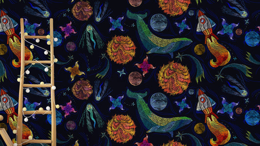 Cosmic whale wallpaper with vibrant art