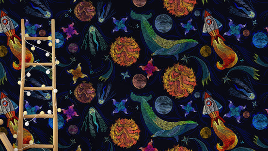 Cosmic whale wallpaper with vibrant art
