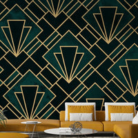 Geometric emerald green wall mural for stylish interiors.

