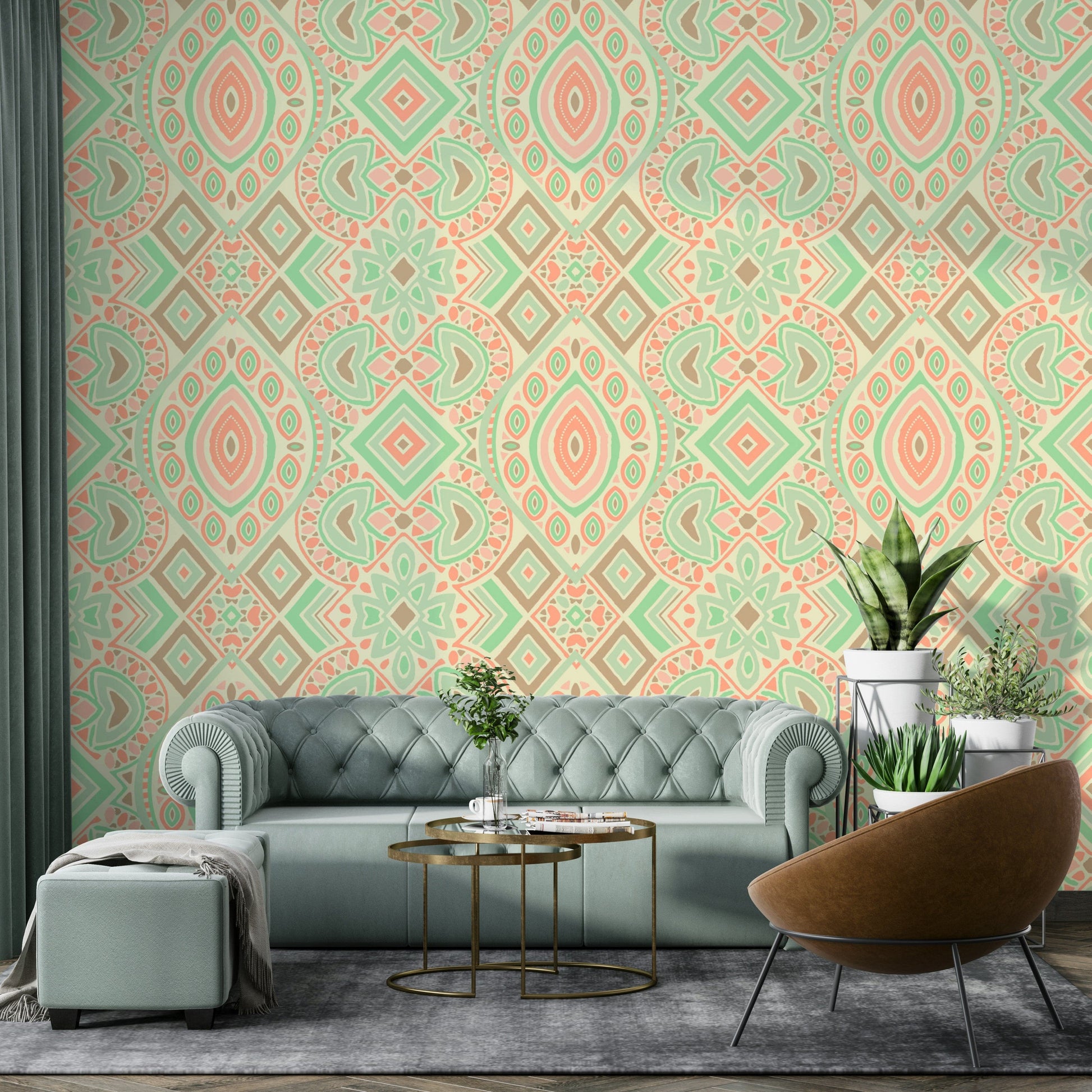 Wall mural with whimsical shapes and colors

