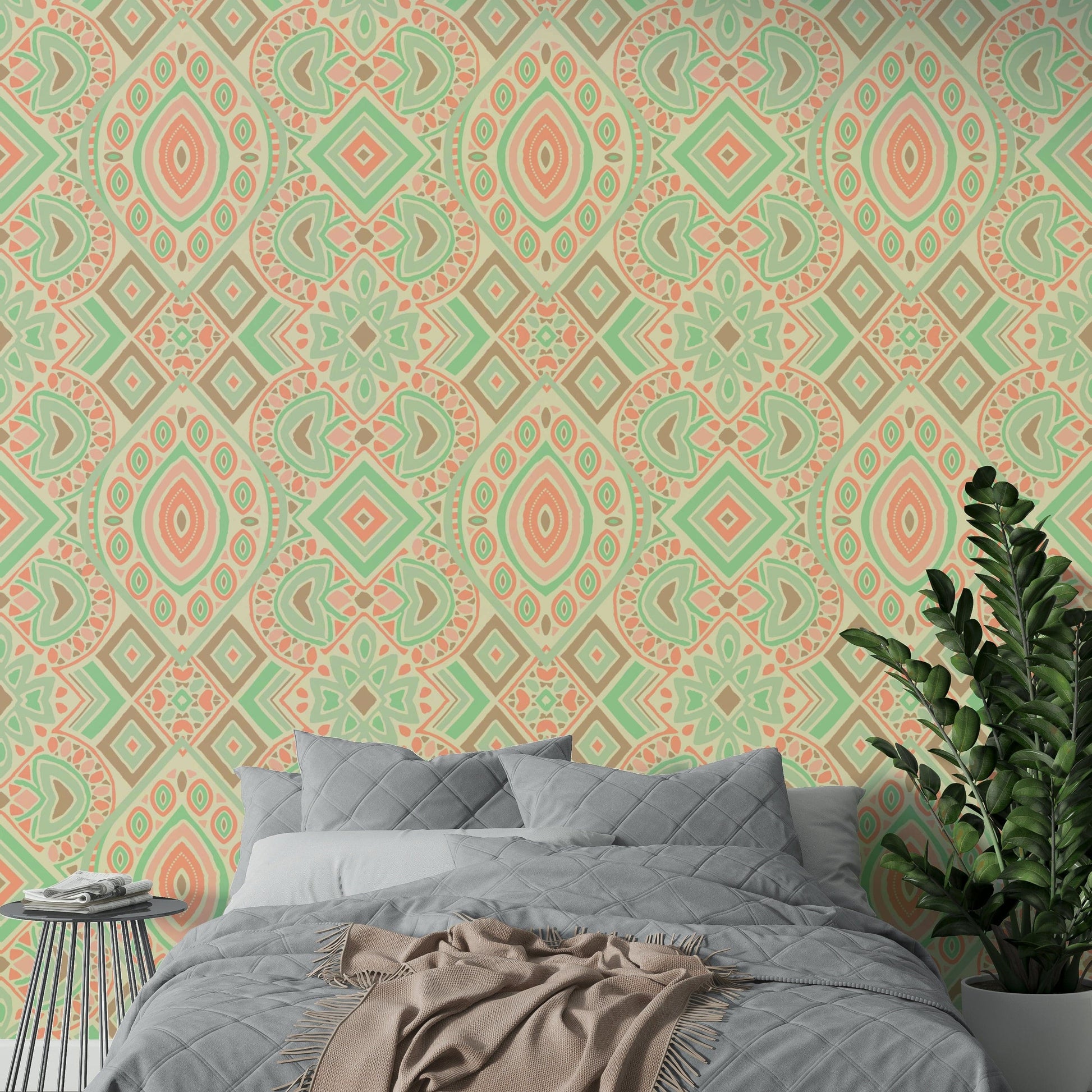 Mural wallpaper of a boho aztec pattern

