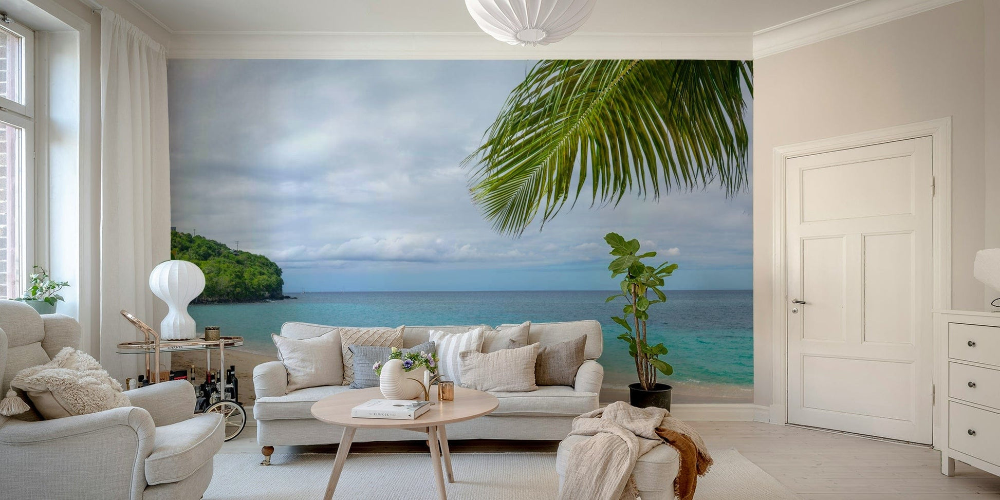 The wallpaper is perfect for a peaceful space.

