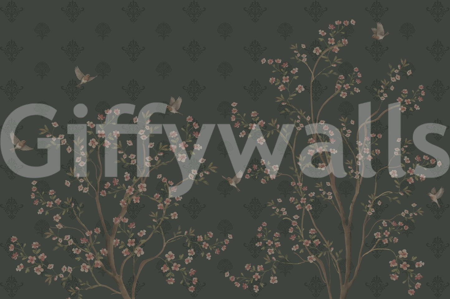 Matte finish Emerald Bloom & Flight Wall Mural for indoor walls.