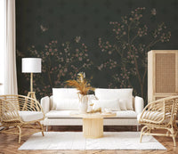 Chinoiserie inspired Emerald Bloom & Flight Wall Mural design for a hallway.