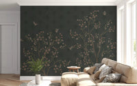 Emerald Bloom & Flight Wall Mural with soft pink flower accents.