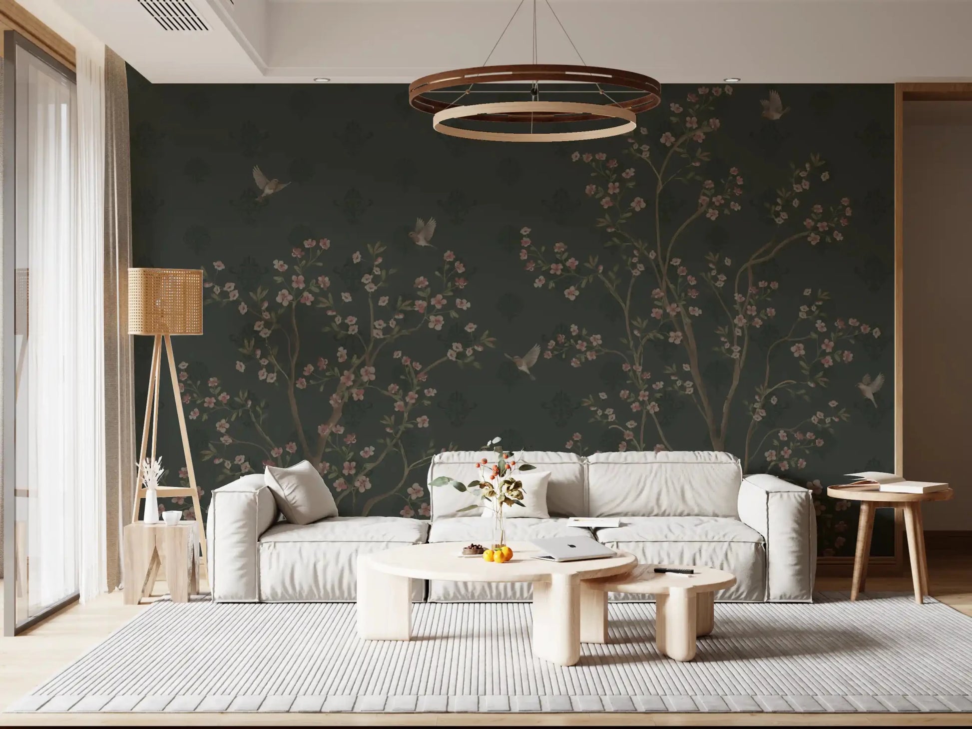 Dark emerald backdrop of the Emerald Bloom & Flight Wall Mural.