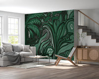 Dark botanical accents in this Emerald Canopy Jungle Noctiverdis Plants Wall Mural