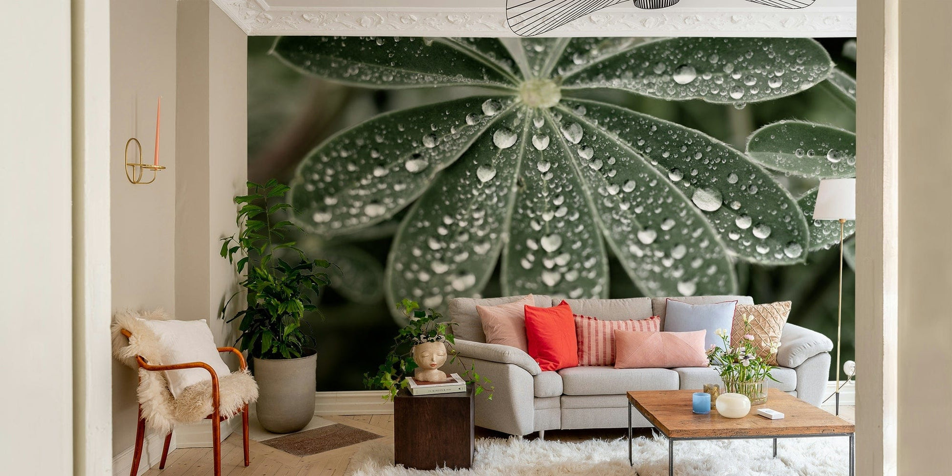 A high-angle view of the wall mural in a large space.