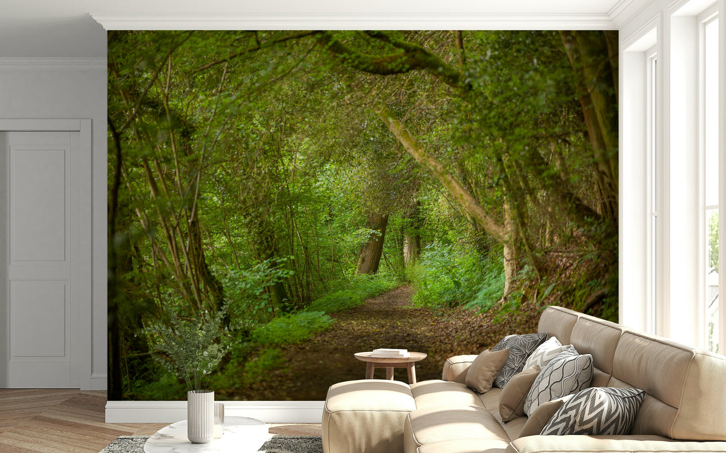 Emerald Forest Journey wallpaper peaceful sylvan path illustration.