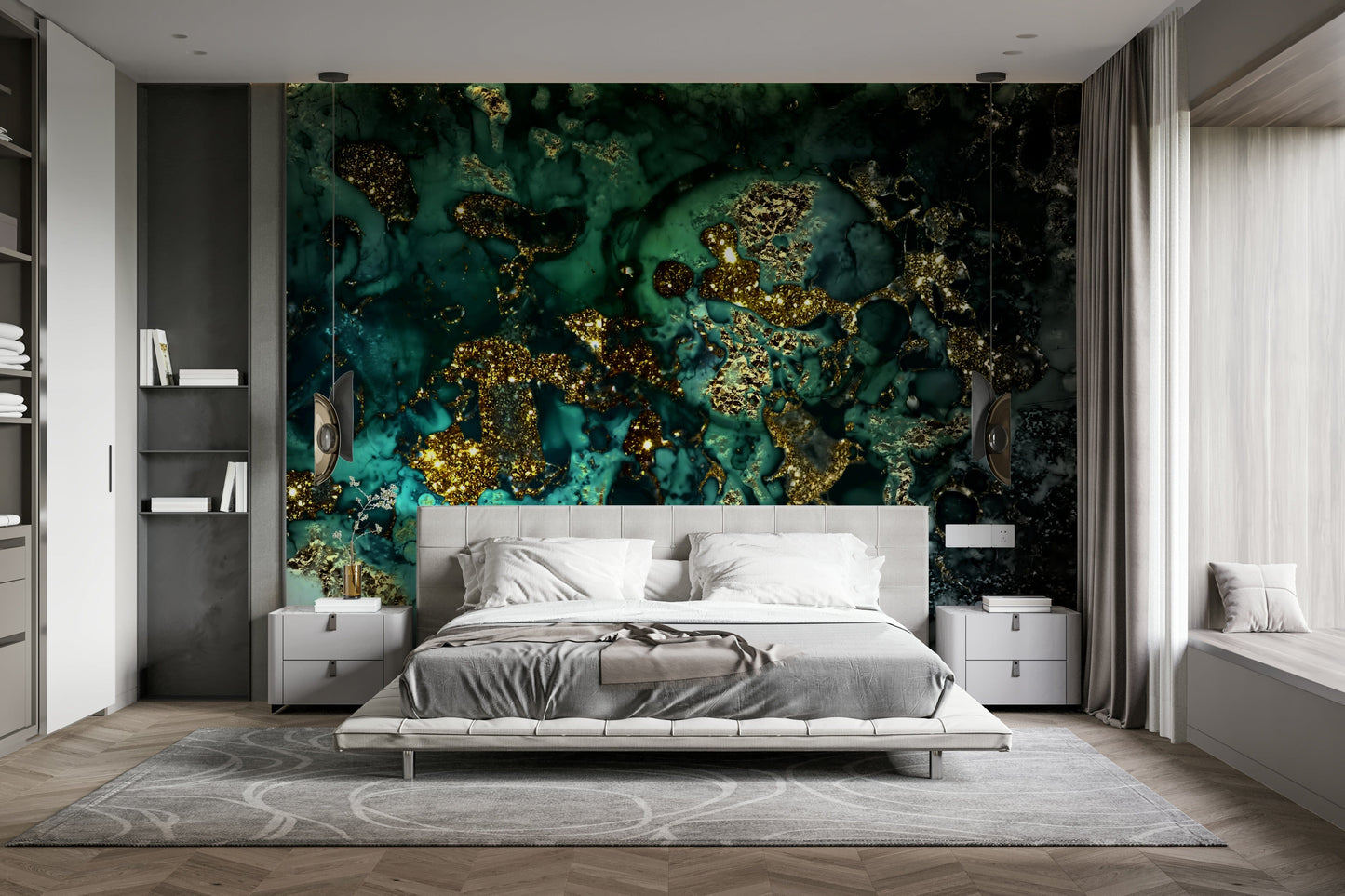 The mural shows a beautiful, abstract flowing design.

