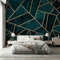 A classic abstract block wallpaper for walls with gold foil.