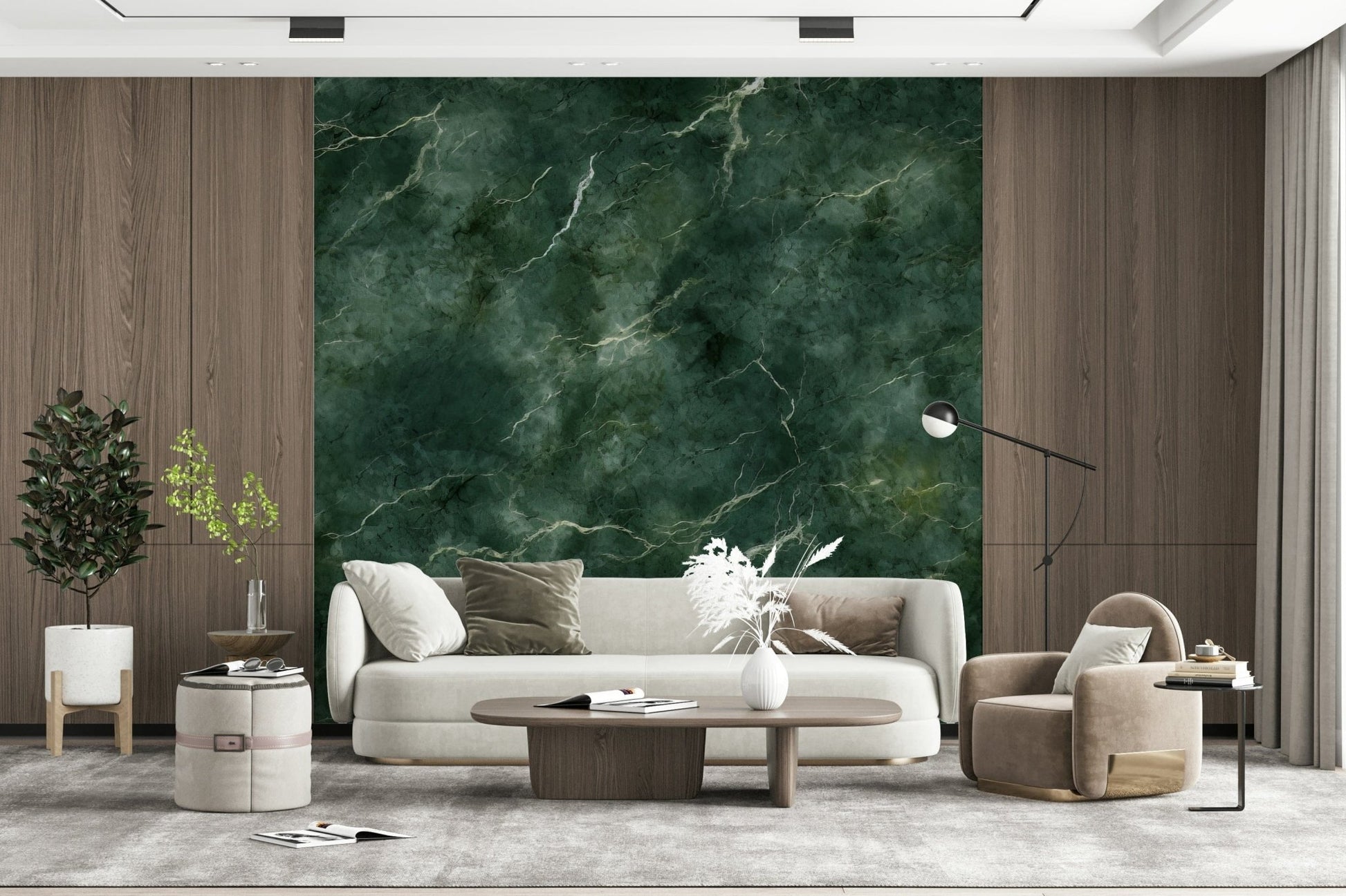 Decorative mural featuring intricate emerald marble patterns with natural flowing swirls.