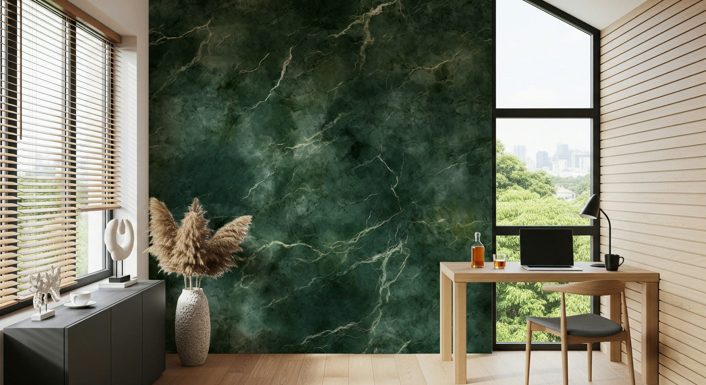 Emerald Marble Swirl Wall Mural — bold green marble design with flowing, artistic swirls.