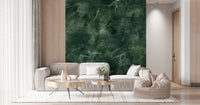 Emerald-inspired wallpaper with flowing marble swirls for luxurious interior walls.