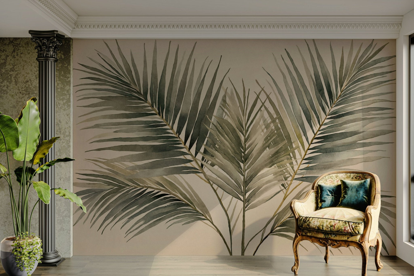 Emerald Palm Fronds Olive Green Teal Wall Mural

