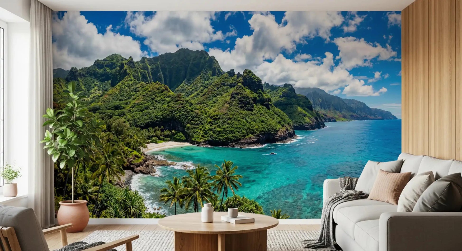 Coastal scene wall mural azure water tropical cliffs