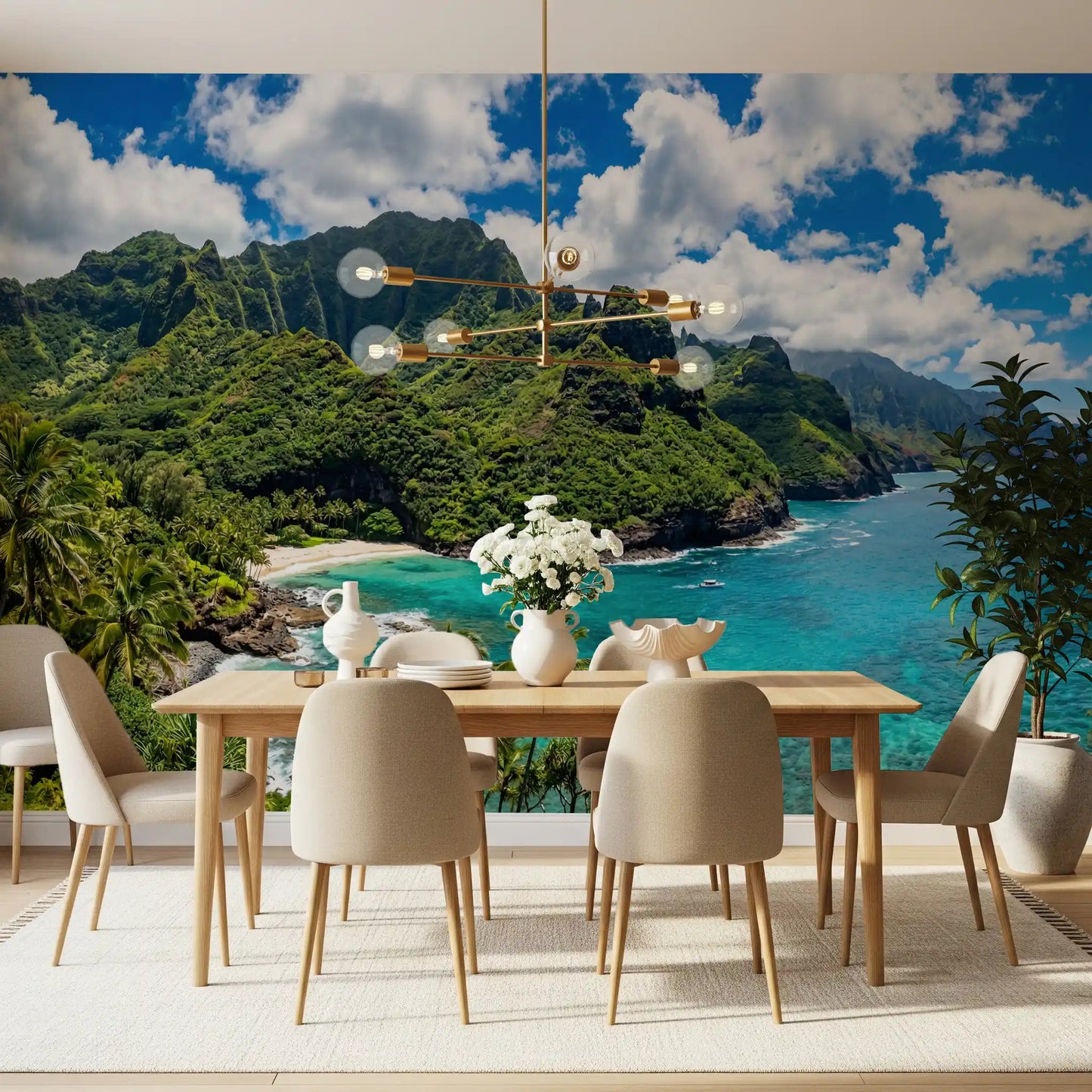 Dining room ocean mural emerald cliffs turquoise sea
