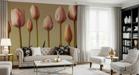 Blush tulip wall mural with green leaves