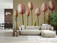 Elegant flower stems wall mural in blush