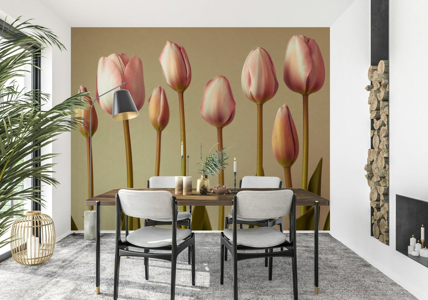 Pink spring blooms wall mural in soft light