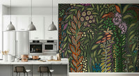 Tropical wallpaper with Strelitzia plants and rich foliage creating a serene garden vibe.