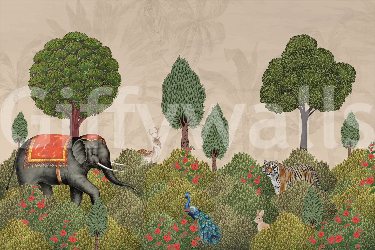 A high-quality serene forest wall mural for walls.

