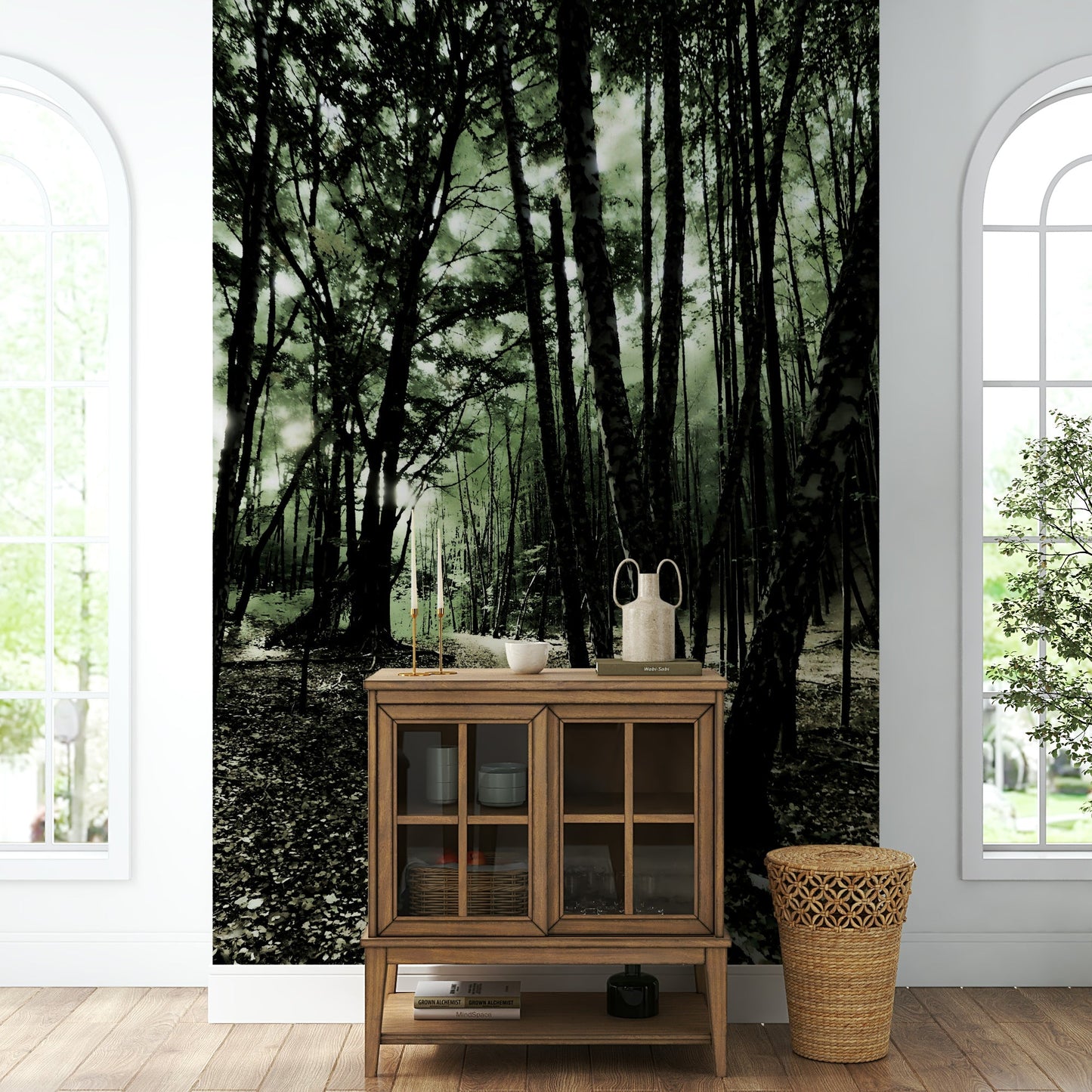 Tall trees with their branches forming a canopy
