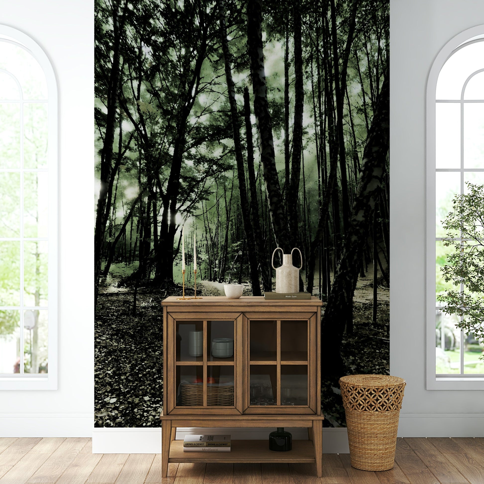 Tall trees with their branches forming a canopy
