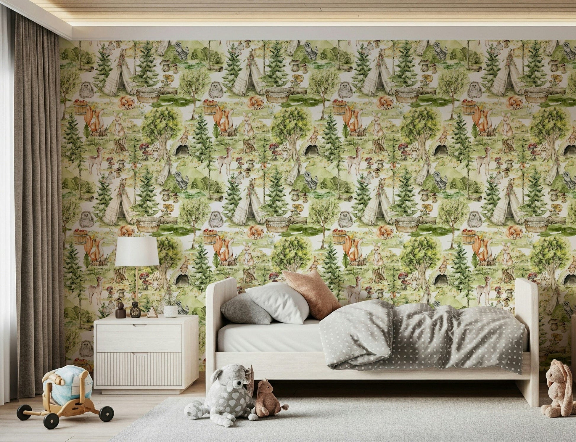 Cute woodland Enchanted Forest Tales wall backdrop.