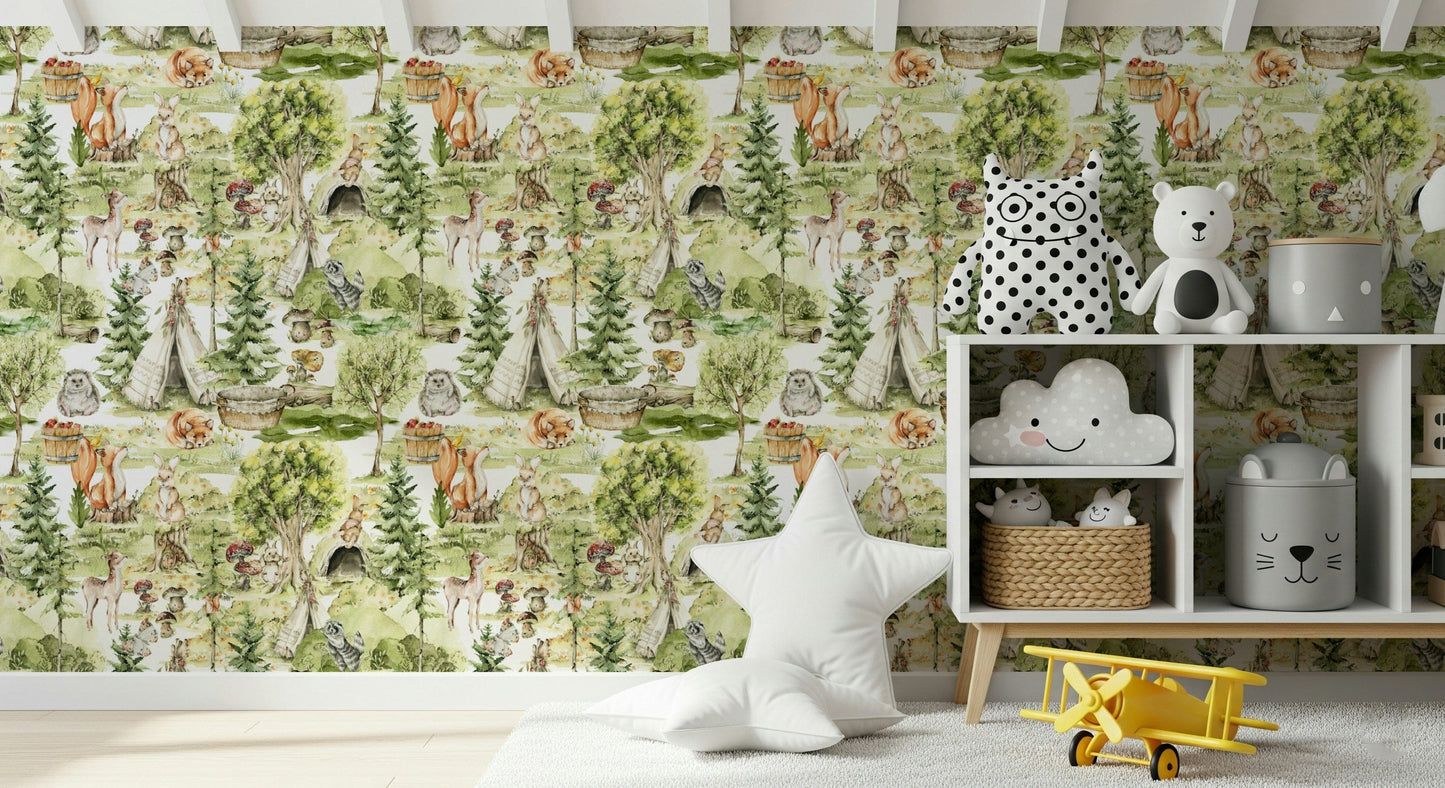 Hand-painted Enchanted Forest Tales children's wall art.