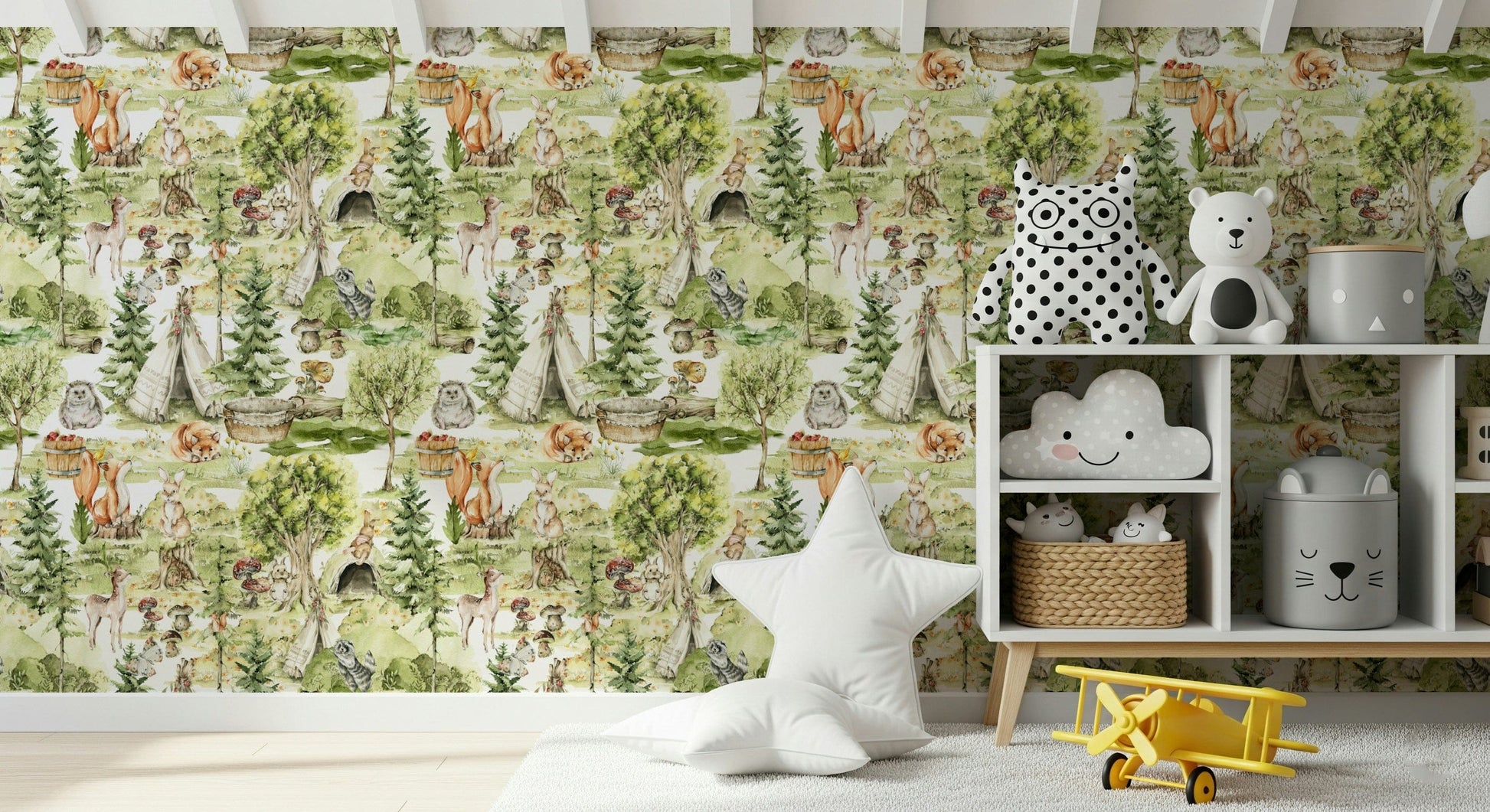 Hand-painted Enchanted Forest Tales children's wall art.