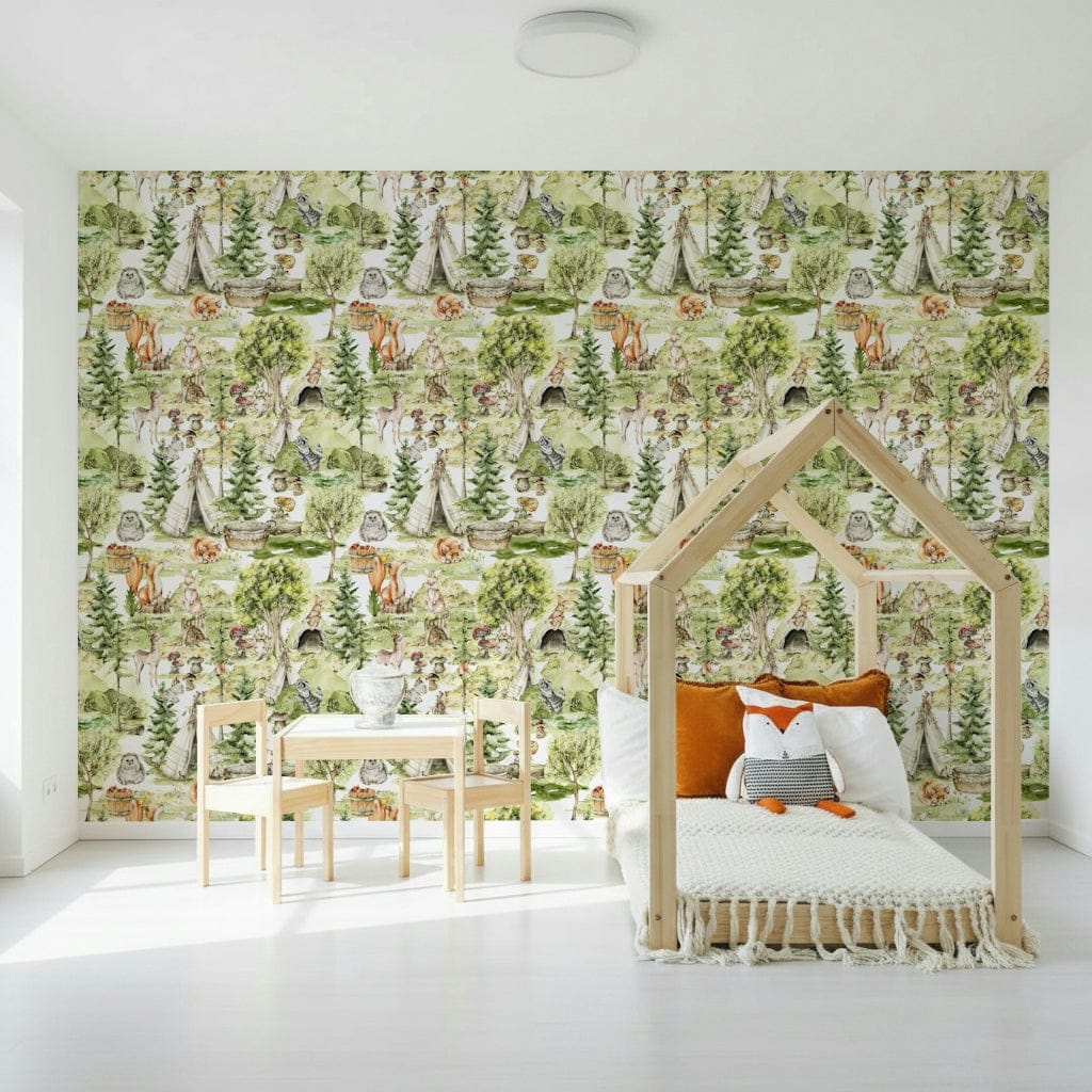 Whimsical Enchanted Forest Tales nursery wall paper.