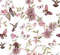Night garden wallpaper with bright yellow flowers and birds.

