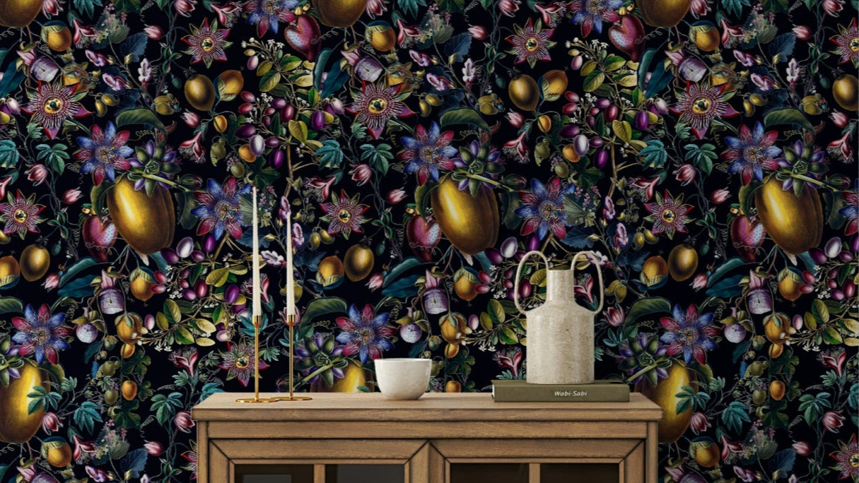 Enchanted Garden Wallpaper featuring delicate blooms and twisting vines.

