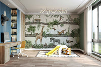 A calming jungle design wallpaper mural that defines a space.

