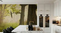 Monochrome light hues for Enchanted Lush Forest unique wallpaper.
